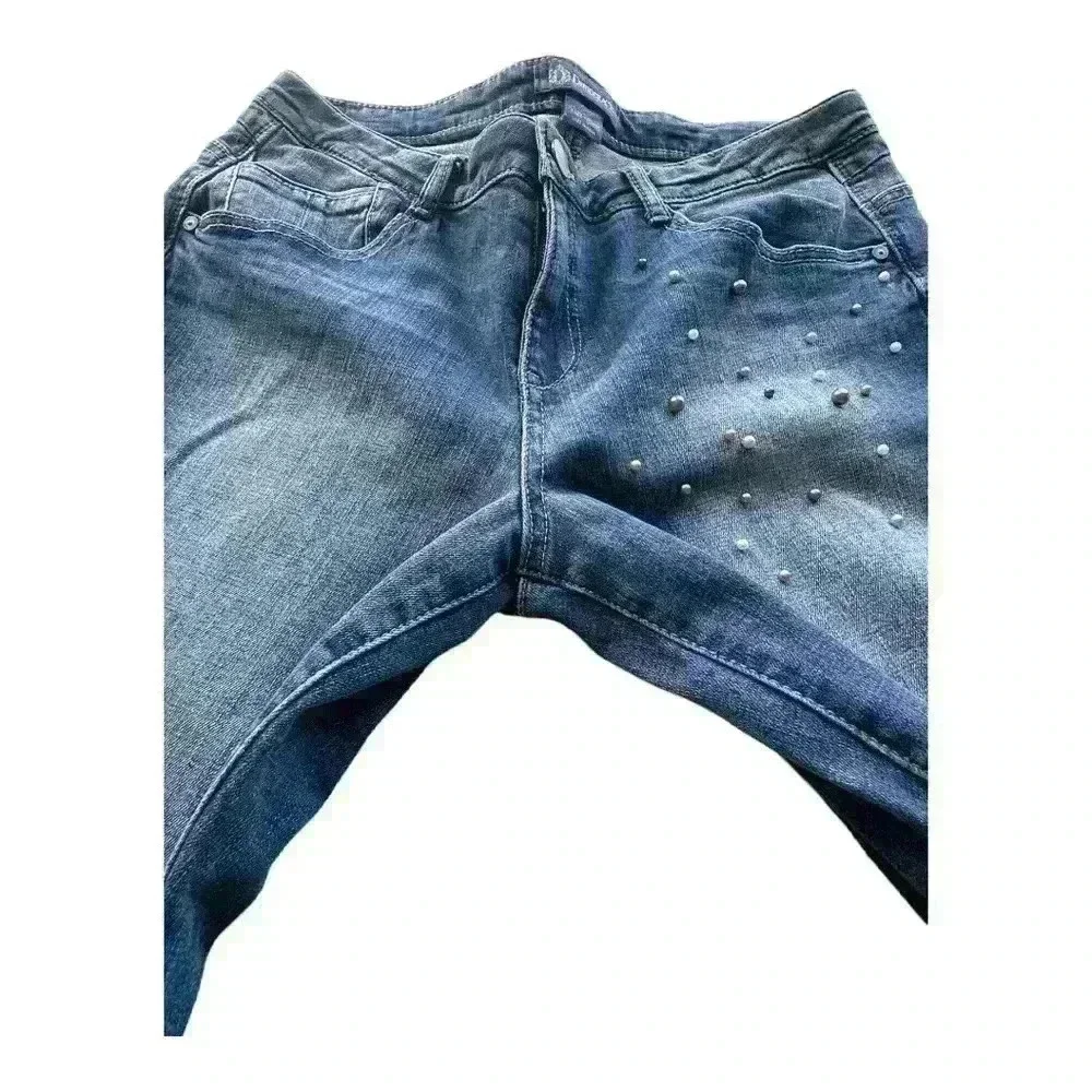 Democracy Flex-ellent Raw Hem Cropped Jeans Medium Wash Pearl Accents Women’s 10